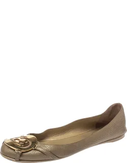 Metallic Gold Leather Buckle Ballet Flats