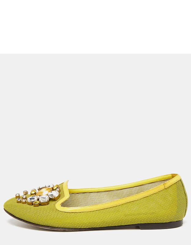 Mesh And Patent Leather Embellished Ballet Flats