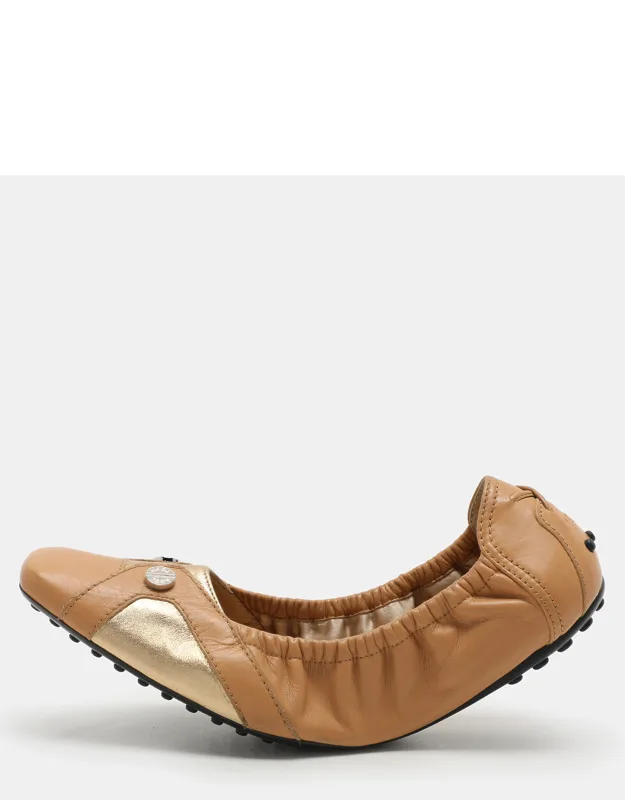 Leather Embellished Scrunch Ballet Flats