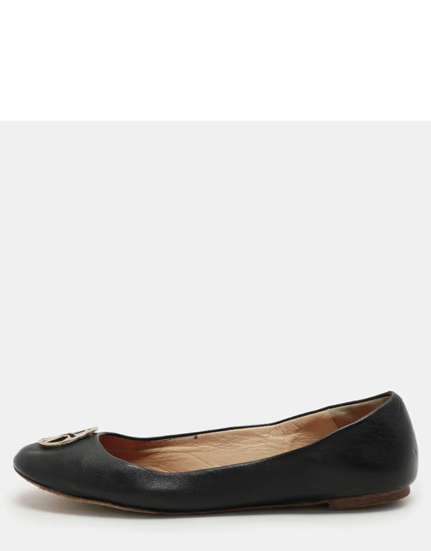 Leather Logo Embellished Ballet Flats