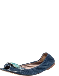 Denim Crystal Embellished Ballet Flats