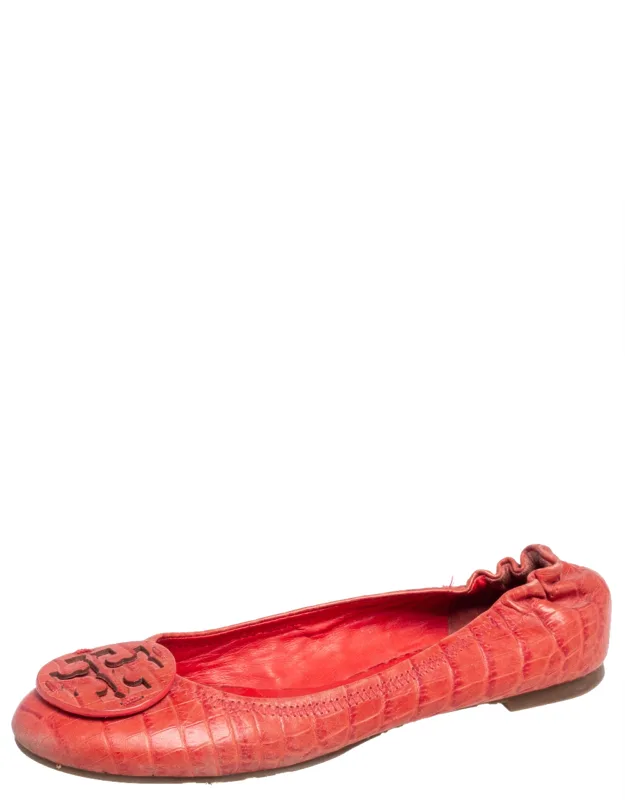 Croc Embossed Leather Minnie Travel Ballet Flats