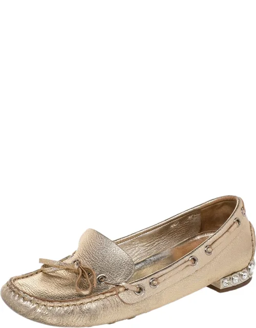 Metallic Gold Crystal Embellished Slip On Loafers