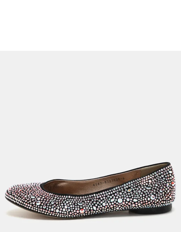 Satin Crystal Embellished Ballet Flats