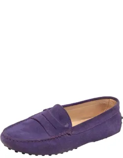 Tod's Suede Penny Slip On Loafers With Leather Insoles And Pebbled Rubber Outsoles