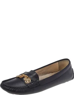 Leather Logo Charm Detail Slip On Loafers
