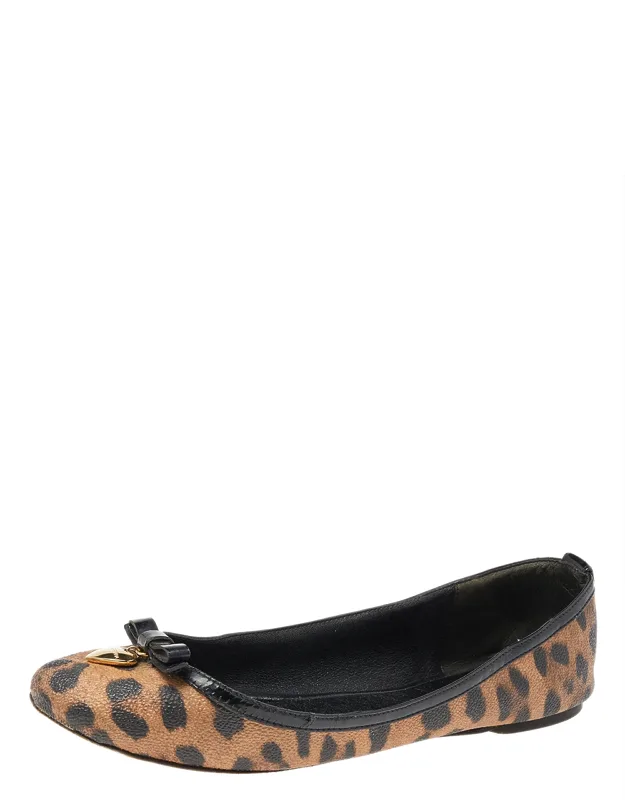 Leopard Print Coated Canvas Bow Detail Ballet Flats