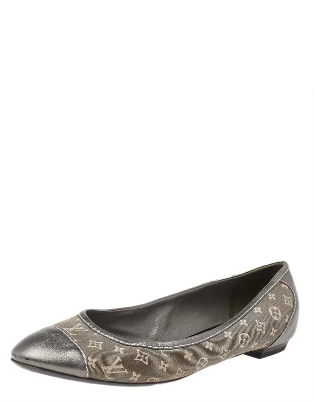 Metallic Grey Monogram Canvas And Leather Ballet Flats