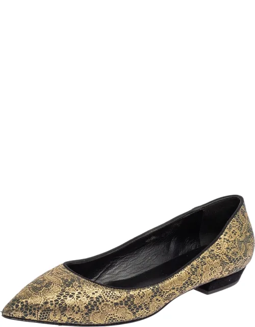 Metallic Gold Textile Fabric Ballet Flats