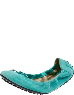 Mint Green Suede Bow Scrunch Ballet Flats