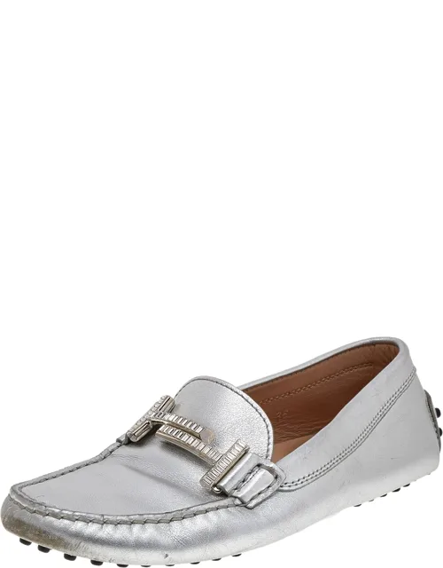 Silver Leather Slip-on Loafers