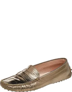 Metallic Bronze Lizard Embossed Leather Penny Loafers