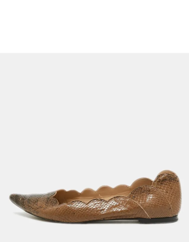 Two Tone Scalloped Embossed Python Pointed Toe Ballet Flats