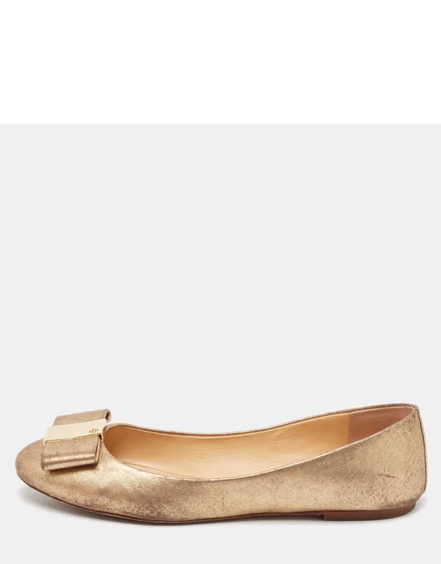 Gold Leather Bow Chase Ballet Flats