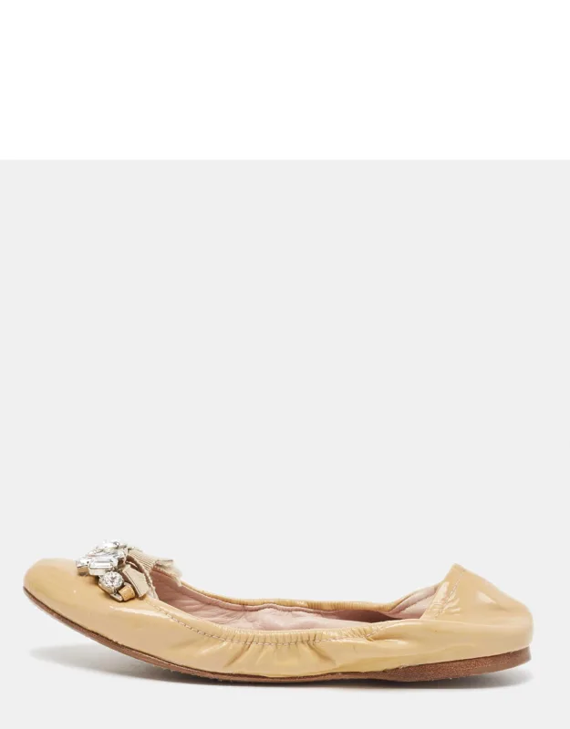Patent Leather Crystal Embellished Ballet Flats