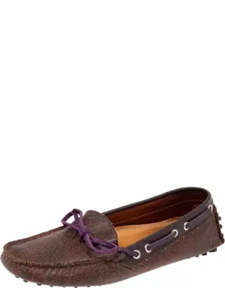 Brown Paisley Print Coated Canvas Bow Slip On Loafers