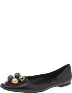 Leather Embellished Ballet Flats