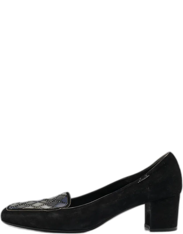 Suede Block Heel Loafer Pumps