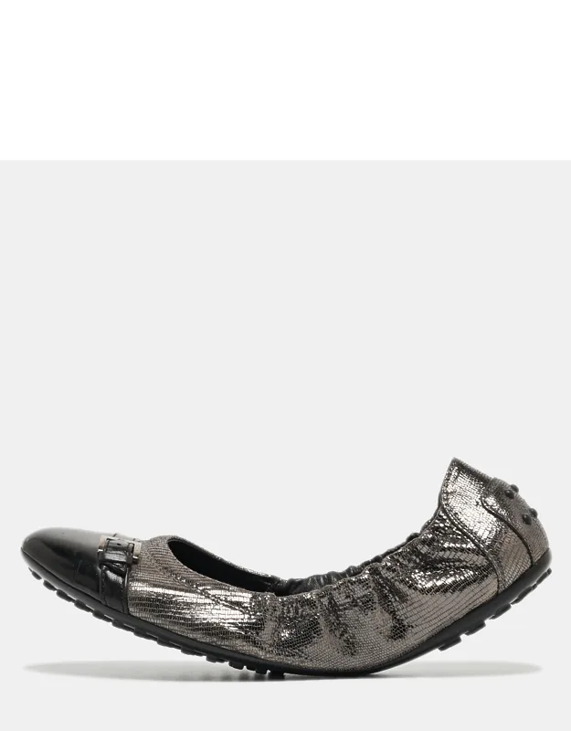 Textured Suede And Leather Buckle Detail Scrunch Ballet Flats