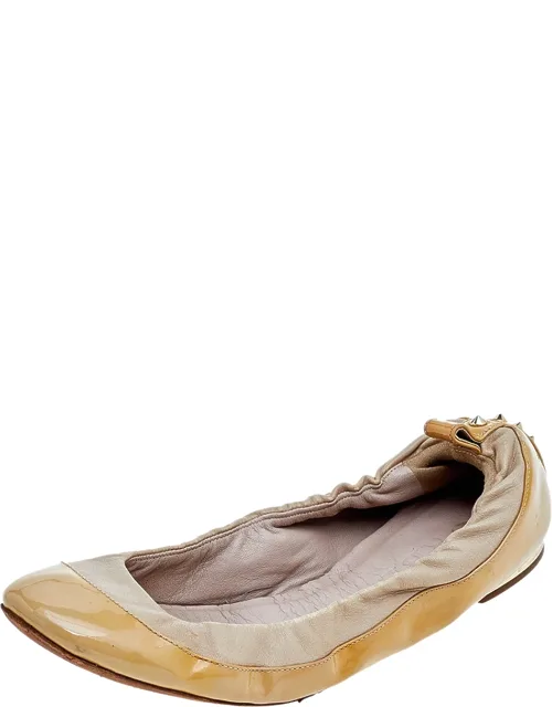 Patent And Leather Scrunch Ballet Flats