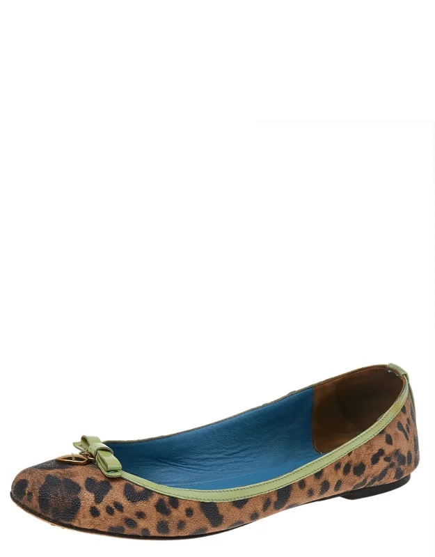 Leopard Print Coated Canvas And Patent Leather Ballet Flats