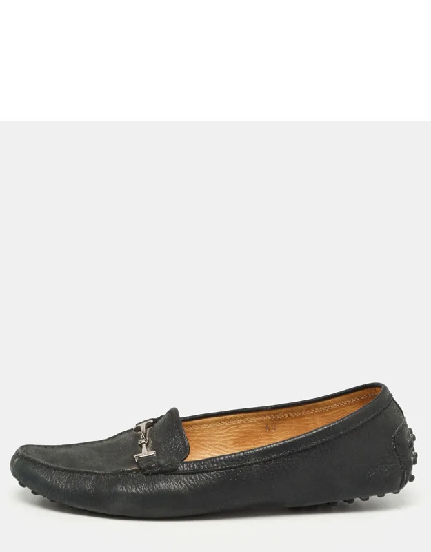Textured Nubuck Leather Buckle Loafers