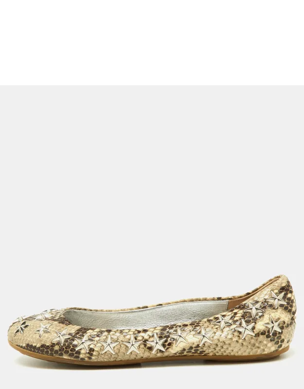Python Embossed Leather Embellished Ballet Flats