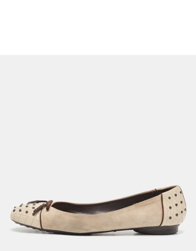 Two Tone Suede And Studded Leather Bow Ballet Flats