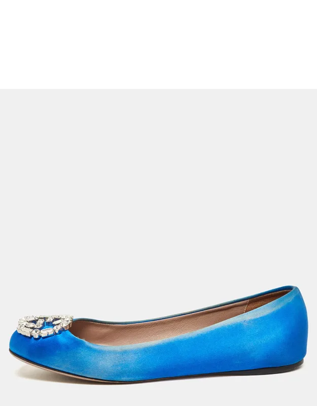 Satin Interlocking G Crystals Ballet Flats