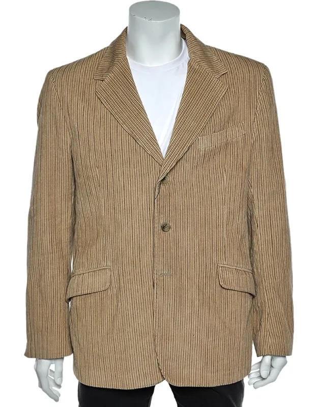 Cream Striped Corduroy Button Front Blazer