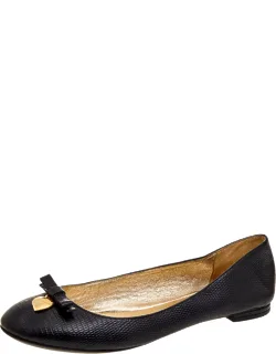 Lizard Embossed Leather Bow Detail Ballet Flats