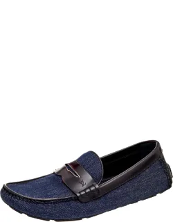 Denim And Leather Slip-on Penny Loafers