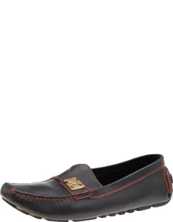Brown Leather S Lock Slip On Loafers