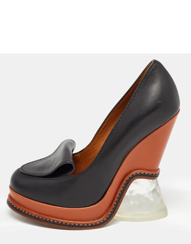 Leather Wedge Loafer Pumps