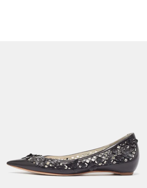 Leather Cut Out Floral Applique Ballet Flats