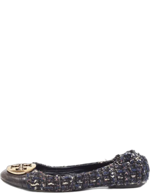 Leather And Tweed Cap Toe Ballet Flats