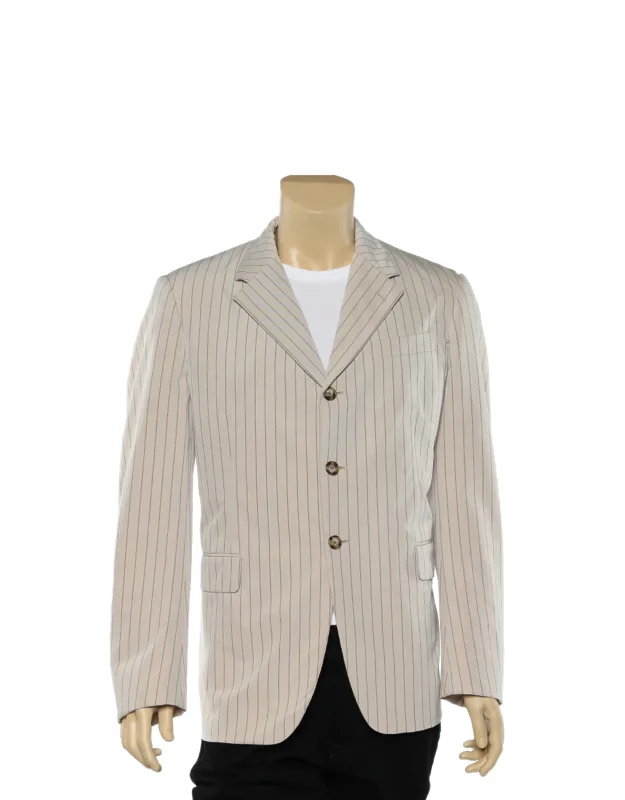 Pinstriped Cotton Button Front Blazer