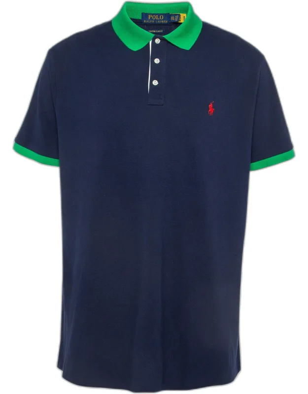 Contrast Trim Cotton Pique Polo T-shirt