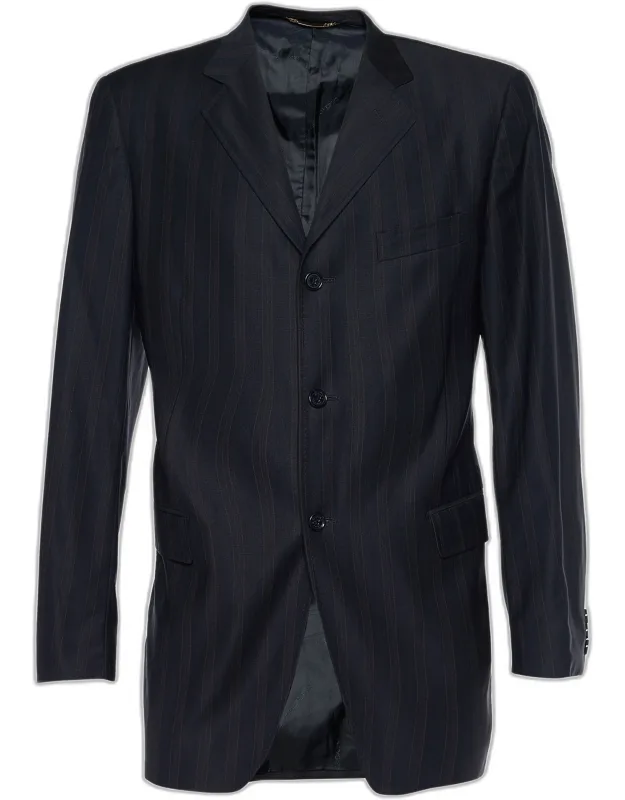 Midnight Blue Striped Wool Blazer