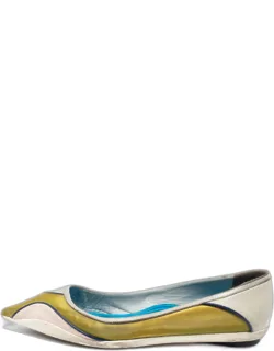 Multicolor Fabric And Leather Ballet Flats