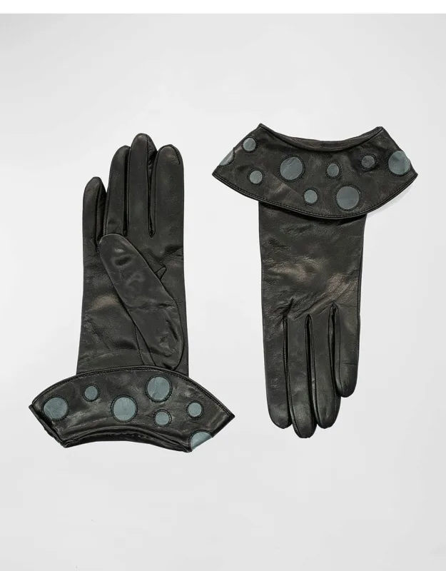Folded Polka-dot Cuff Leather Gloves