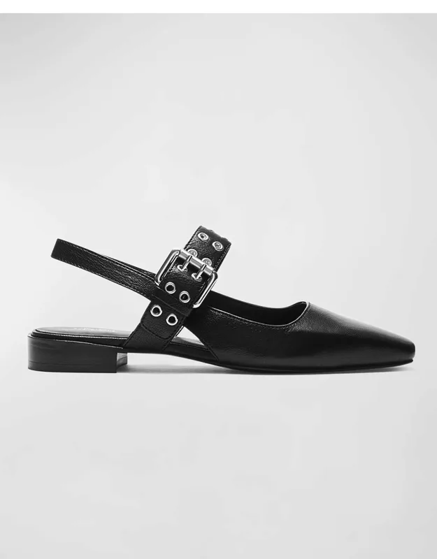Astra Leather Buckle Slingback Ballerina Flats