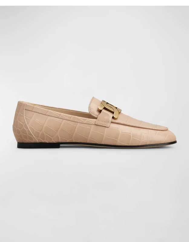 Croco Chain Slip-on Loafers