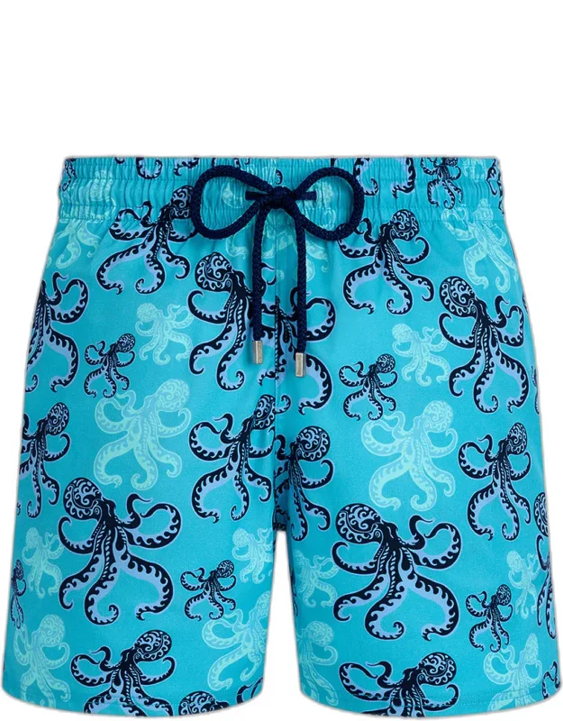Moorise Swim Shorts With Elasticized Drawstring Waist And Octopus Print