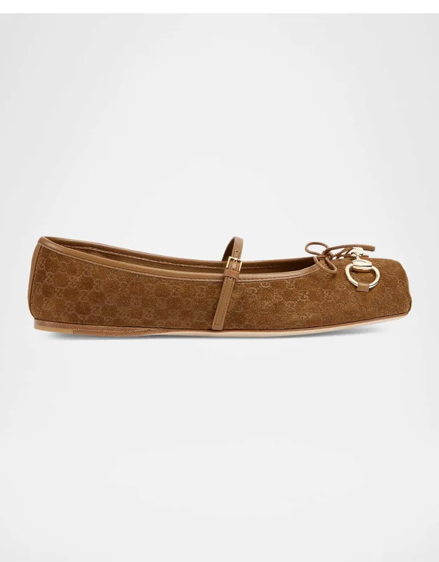 Suede Horsebit Mary Jane Ballerina Flats
