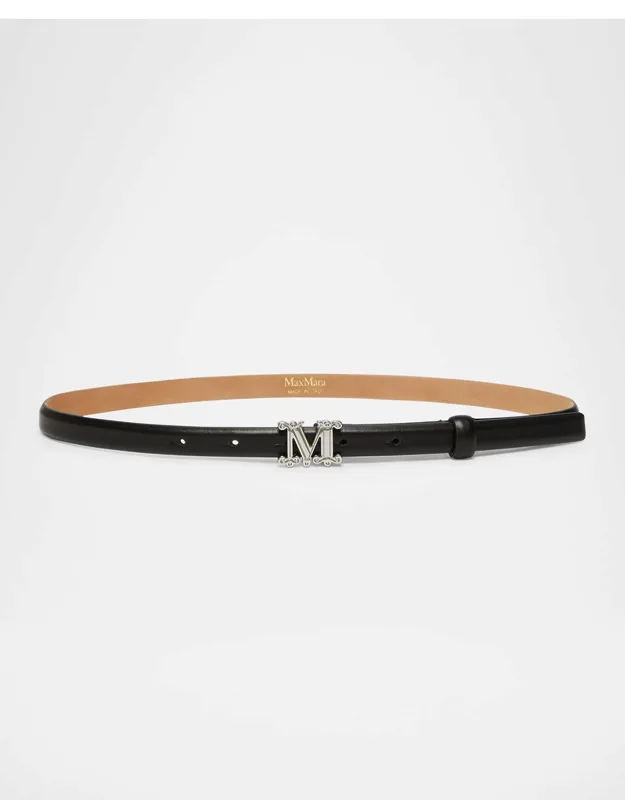 Leather Belt With Adjustable Fit And Monogram Buckle