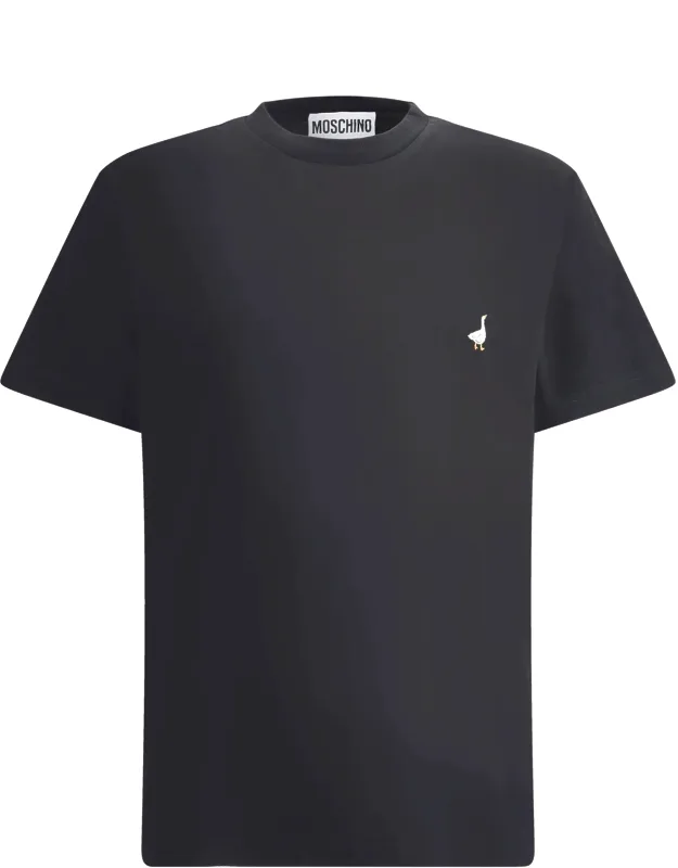 Cotton Logo T-shirt With Ribbed Crew Neck And Mini Goose Detail