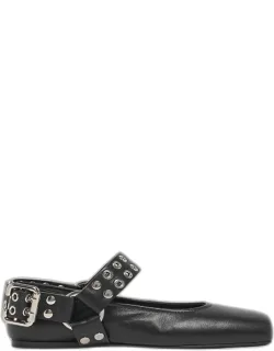 Leather Grommet Harness Ballerina Flats