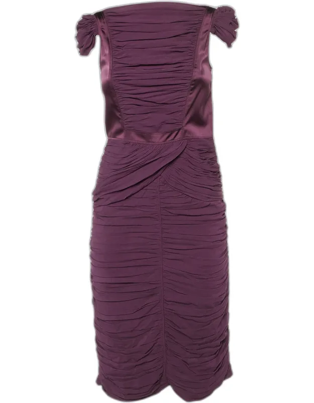 Vintage Silk Crepe Ruched Midi Dress