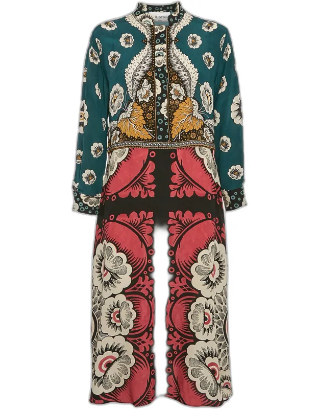 Multicolor Printed Silk Full Sleeve Midi Dress